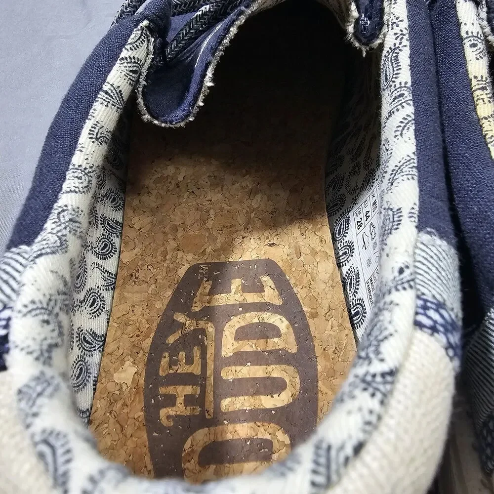 HEYDUDE Wally Navy Blue Paisley Men's Size 11 Casual Slip On Canvas Loafers